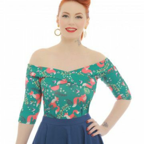 Lindy Bop Tops - Lindy Bop Virginia Green Foxes Jersey Top